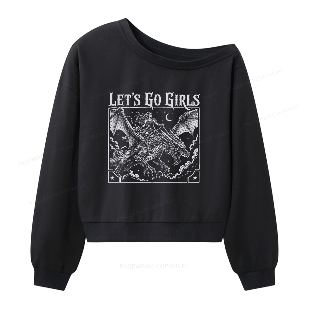 Pagewings Retro Dragon Rider Women Off Shoulder Sweatshirt
