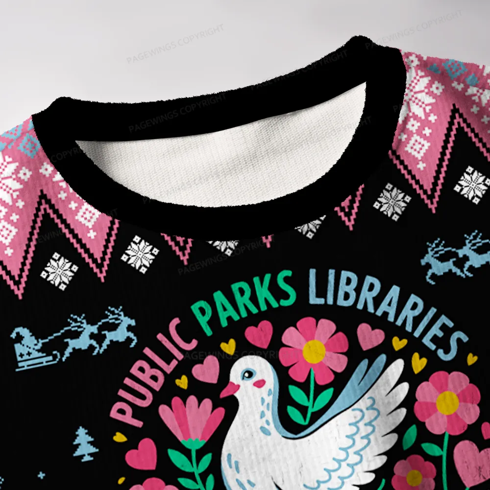 Pagewings Public Parks Libraries Education Broadcasting Unisex Ugly Knit Sweatshirt