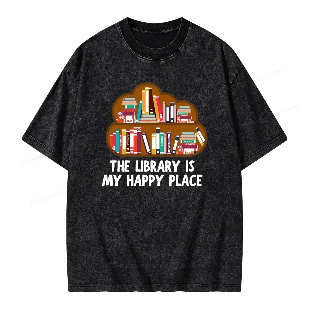 Pagewings The Library Is My Happy Place Unisex Washed T-shirt