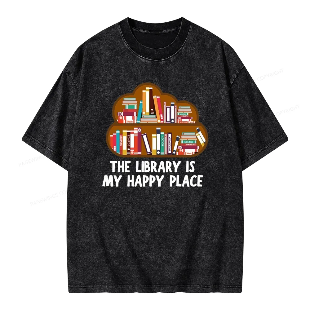 Pagewings The Library Is My Happy Place Unisex Washed T-shirt