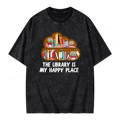 Pagewings The Library Is My Happy Place Unisex Washed T-shirt