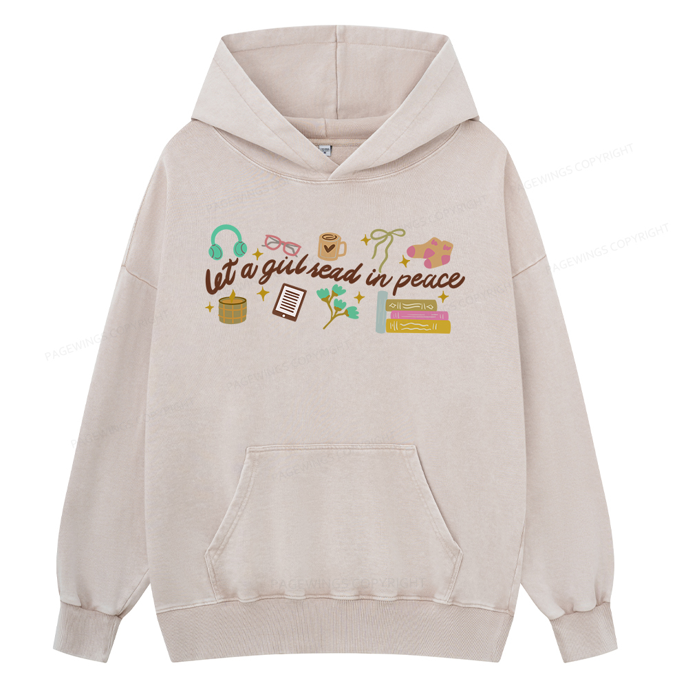 Pagewings Let a Girl Read in Peace Unisex Washed Hoodie