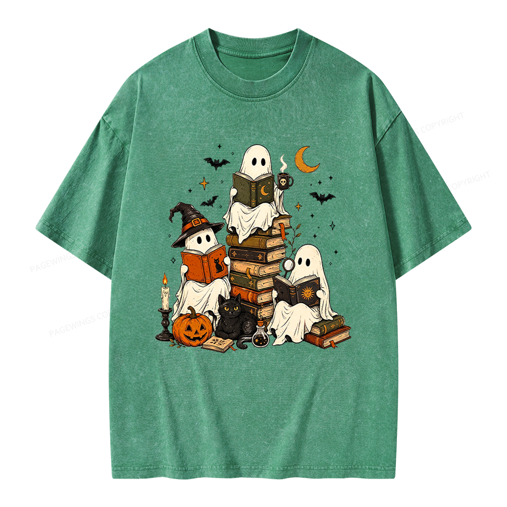 Pagewings Halloween Book Club Unisex Washed T-shirt