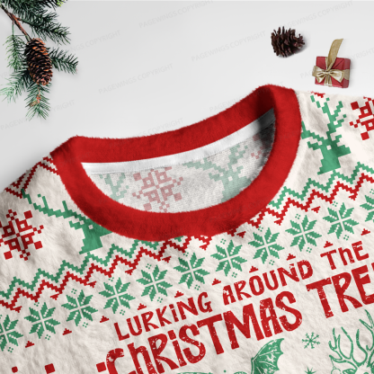 Pagewings Lurking Around The Christmas Tree Unisex Ugly Light Knit Sweatshirt