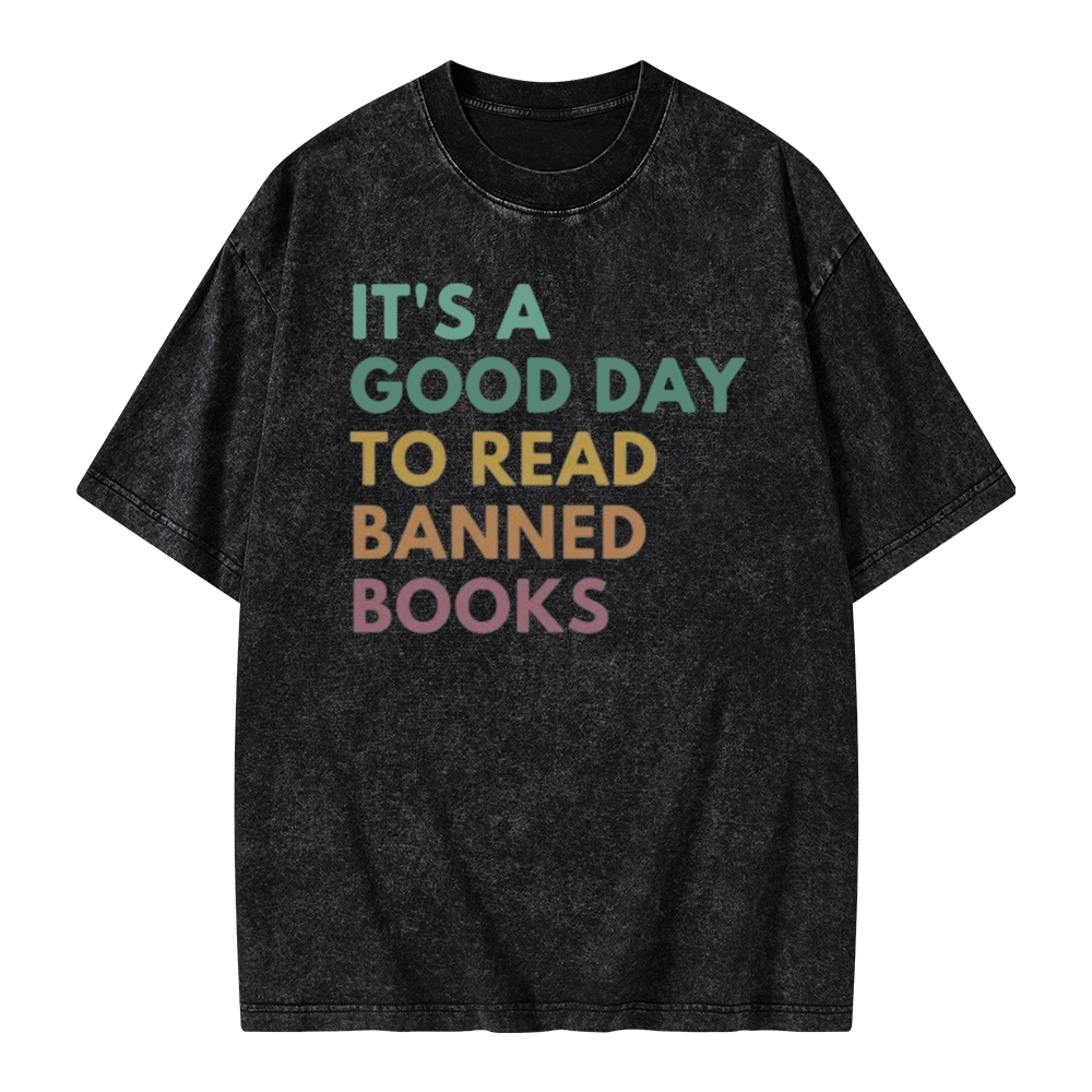 Pagewings It's A Good Day To Read Banned Books Unisex Washed T-shirt