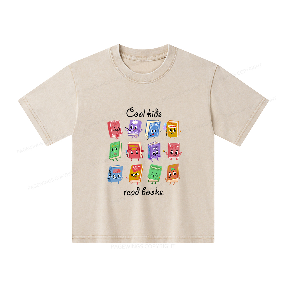 Pagewings Cool Kids Read Books Unisex Kids Washed T-shirt