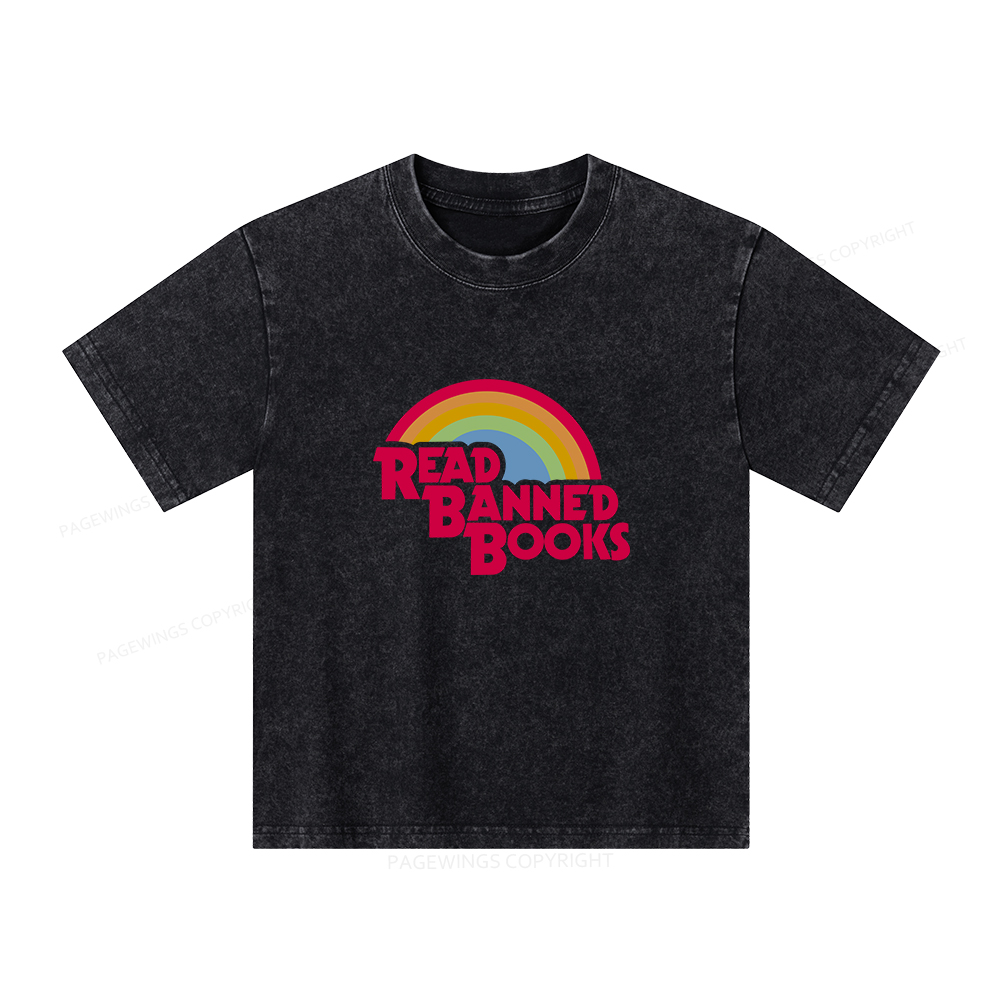 Pagewings Read Banned Books Unisex Kids Washed T-shirt