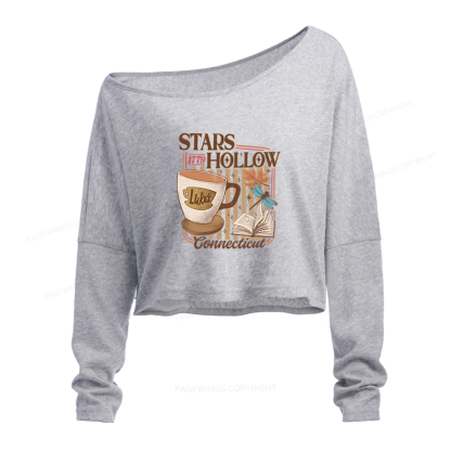Pagewings Stars Hollow Slouchy Long Sleeve Off Shoulder T-shirt