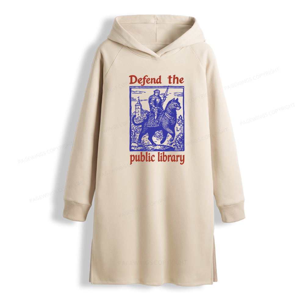 Pagewings Defend the Public Library Side-Slit Fleece Hoodie Dress