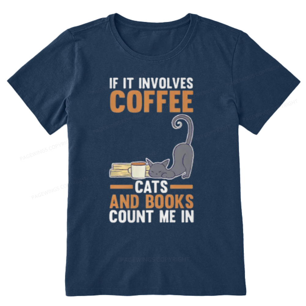 Pagewings Cats Reading Books Coffee T Shirts Unisex Classic T-shirt
