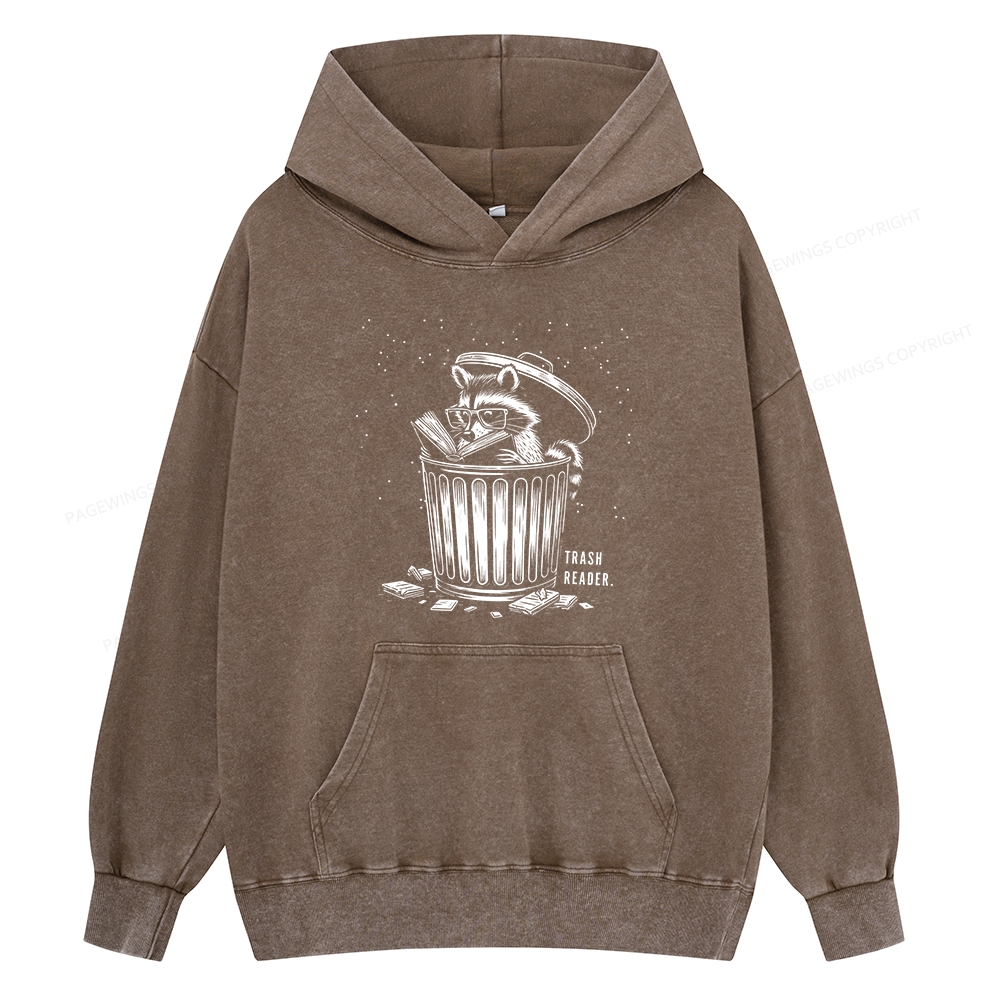 Pagewings Trash Reader Raccoon - Book Quote Unisex Washed Hoodie