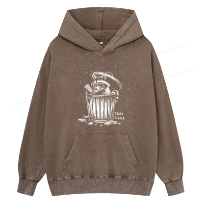 Pagewings Trash Reader Raccoon - Book Quote Unisex Washed Hoodie