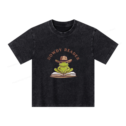 Pagewings Howdy Reader Frog Unisex Kids Washed T-shirt