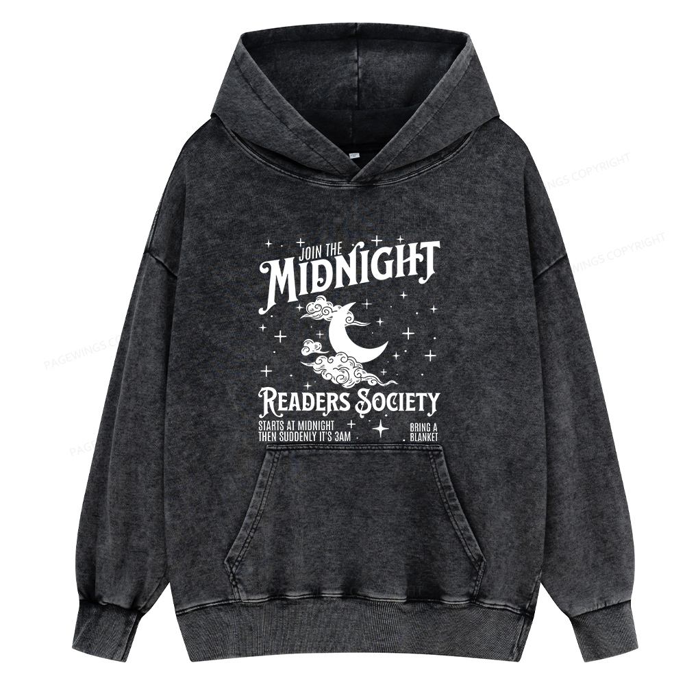 Pagewings Late Night Readers Book Club Unisex Washed Hoodie