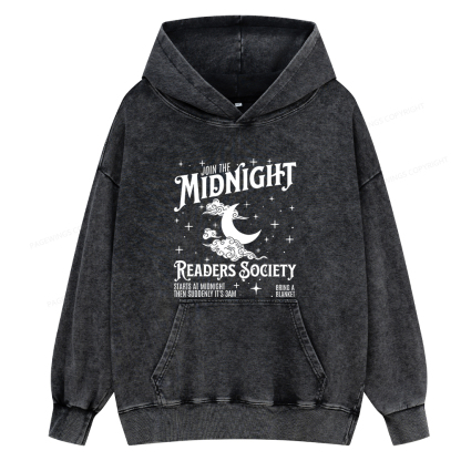 Pagewings Late Night Readers Book Club Unisex Washed Hoodie