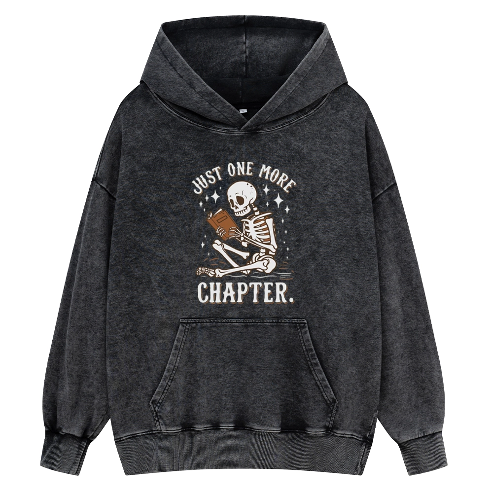 Pagewings Just One More Chapter Halloween Skeleton Unisex Washed Hoodie