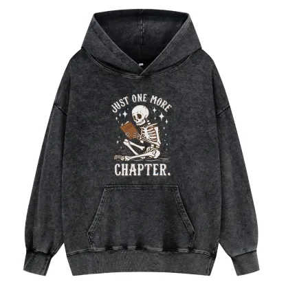 Pagewings Just One More Chapter Halloween Skeleton Unisex Washed Hoodie