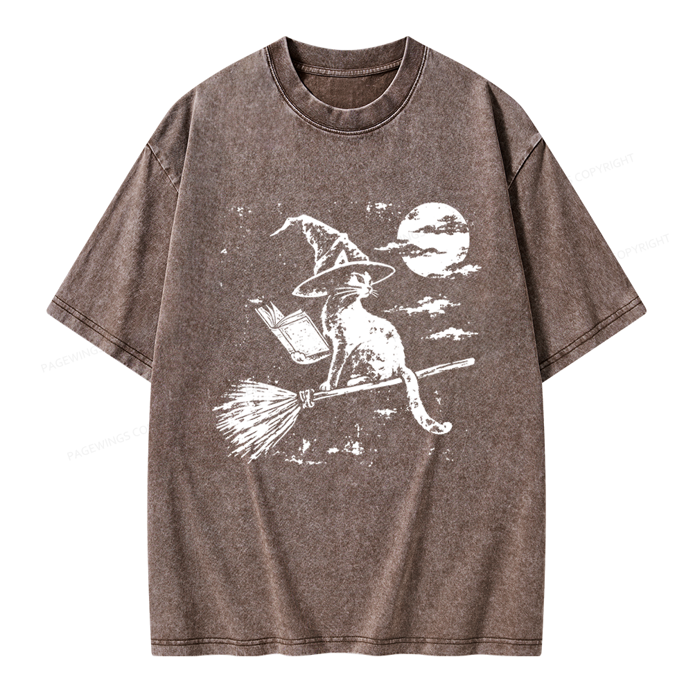 Pagewings Witchy Cat Unisex Washed T-shirt