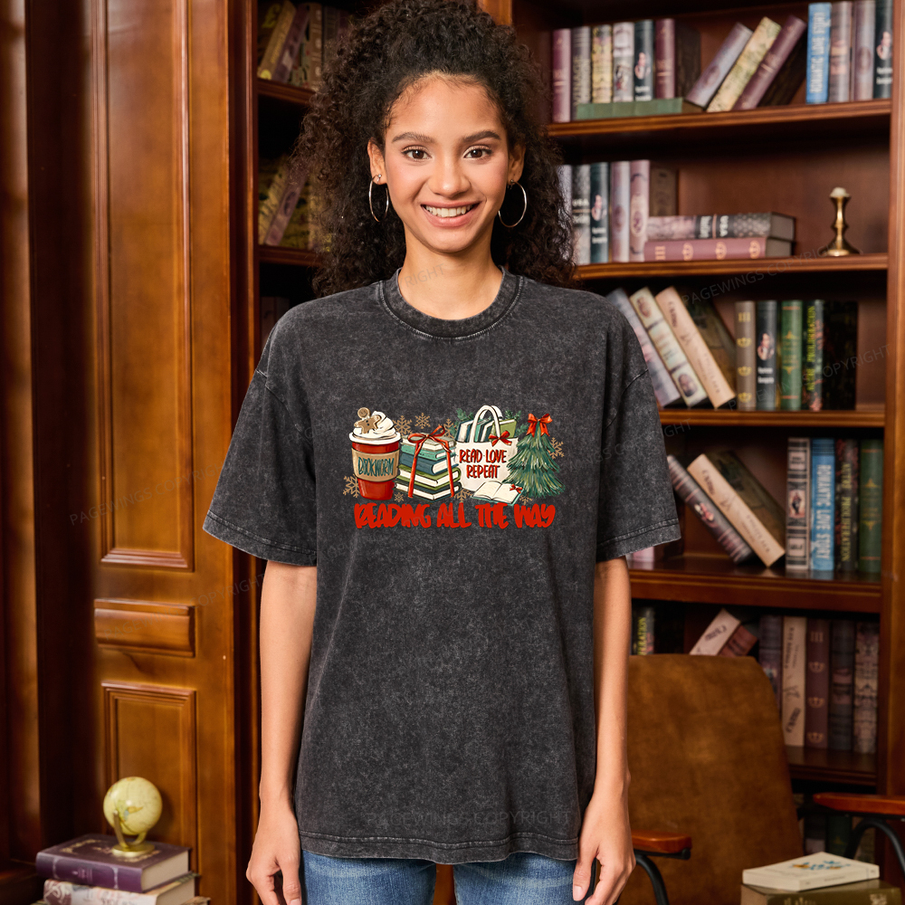 Pagewings Christmas Book Lover Unisex Washed T-shirt