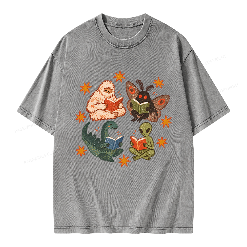 Pagewings Reading Cryptids Unisex Washed T-shirt
