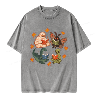 Pagewings Reading Cryptids Unisex Washed T-shirt