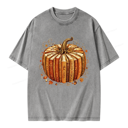 Pagewings Fall Book Pumpkin Unisex Washed T-shirt