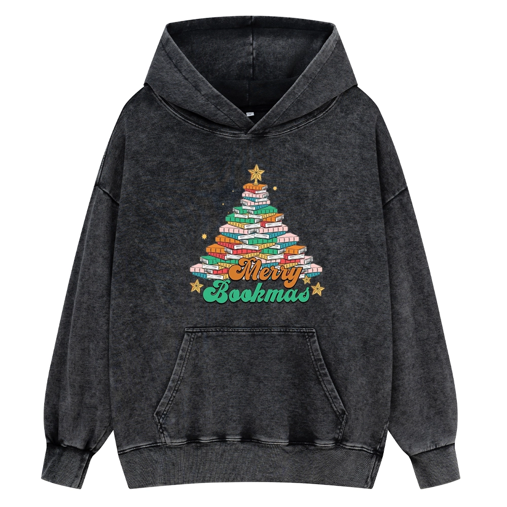 Pagewings Christmas Merry Bookmas Unisex Washed Hoodie