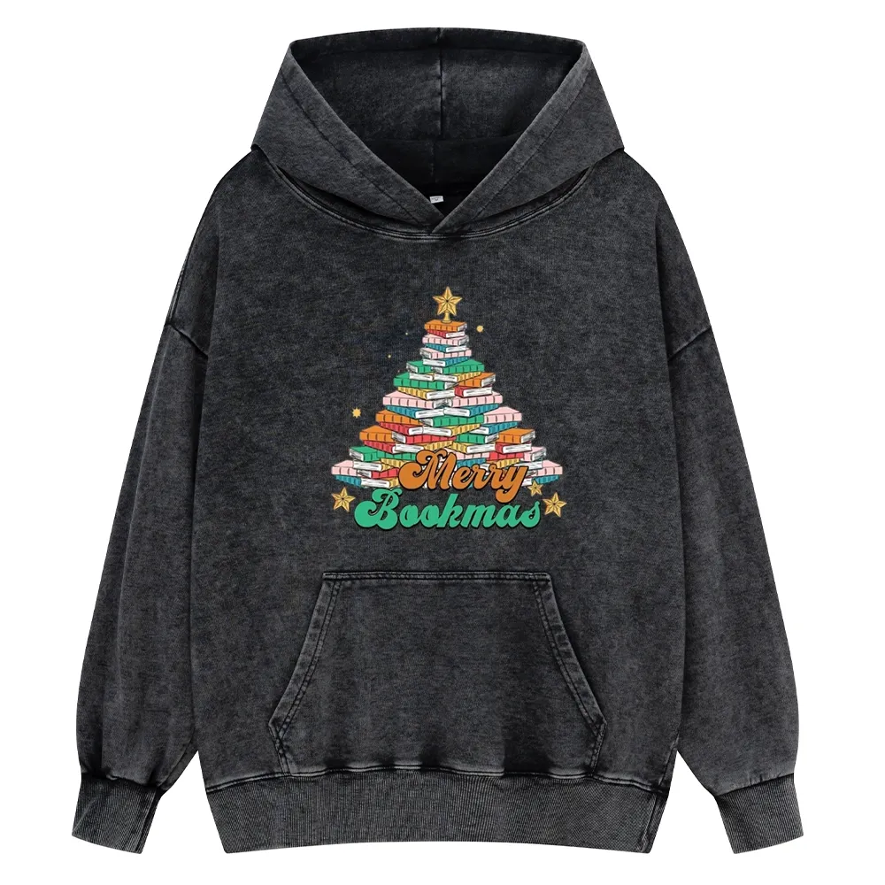 Pagewings Christmas Merry Bookmas Unisex Washed Hoodie