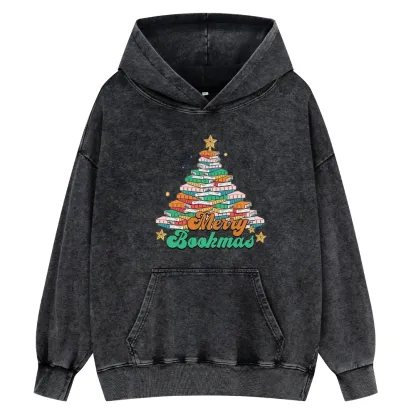 Pagewings Christmas Merry Bookmas Unisex Washed Hoodie