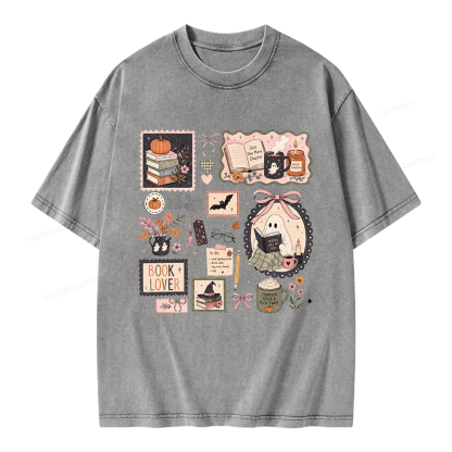 Pagewings Halloween Book Club Unisex Washed T-shirt