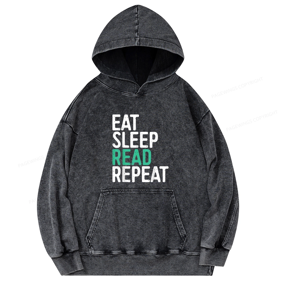 Pagewings Eat Sleep Read Repeat Unisex Washed Hoodie
