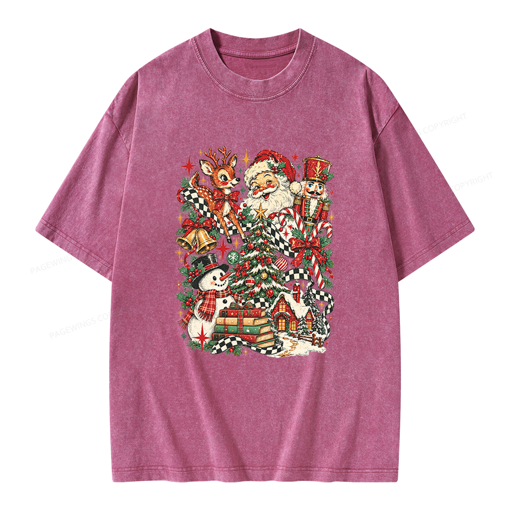 Pagewings Retro Christmas Unisex Washed T-shirt