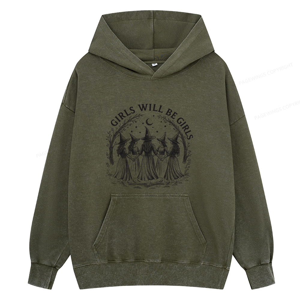 Pagewings Girls Will Be Girls Unisex Washed Hoodie
