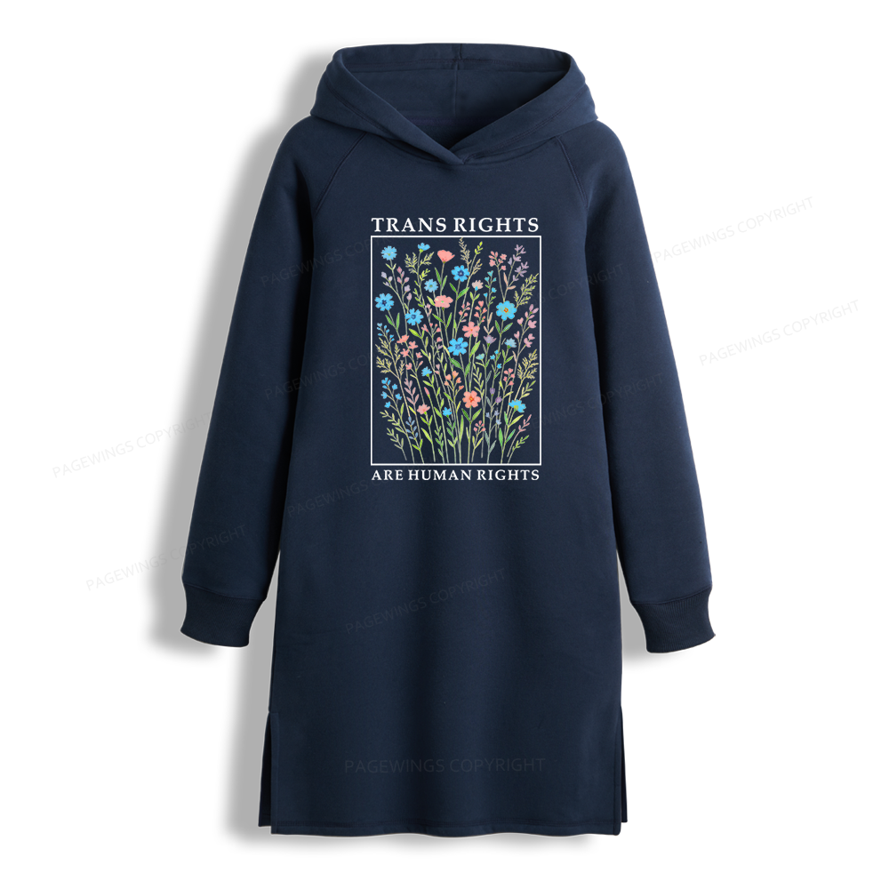 Pagewings Trans Rights Are Human Rights Side-Slit Fleece Hoodie Dress