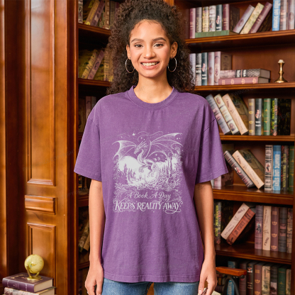 Pagewings A Book A Day Keeps Reality Away Unisex Washed T-shirt