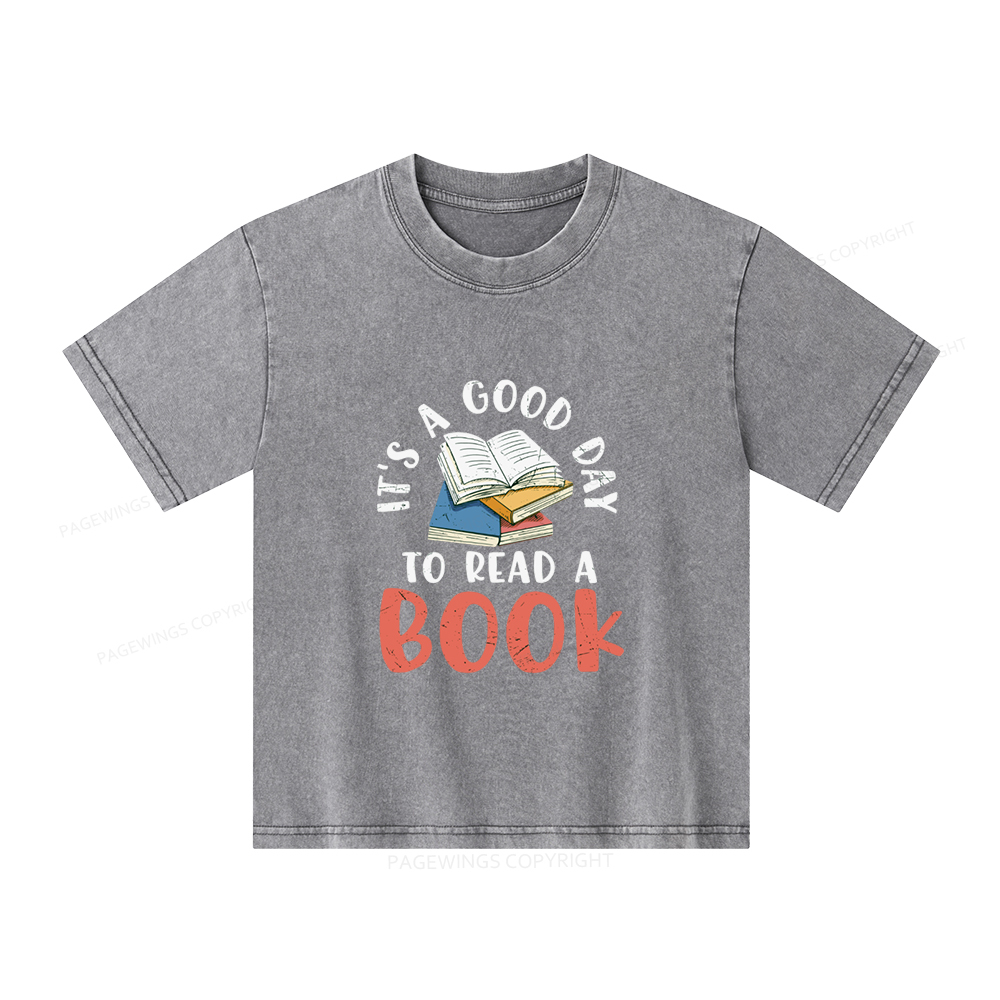 Pagewings It’s a Good Day to Read a Book Unisex Kids Washed T-shirt