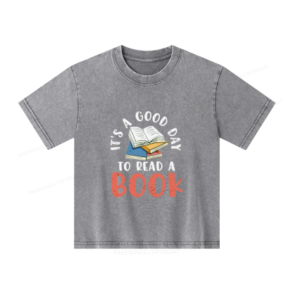 Pagewings It’s a Good Day to Read a Book Unisex Kids Washed T-shirt