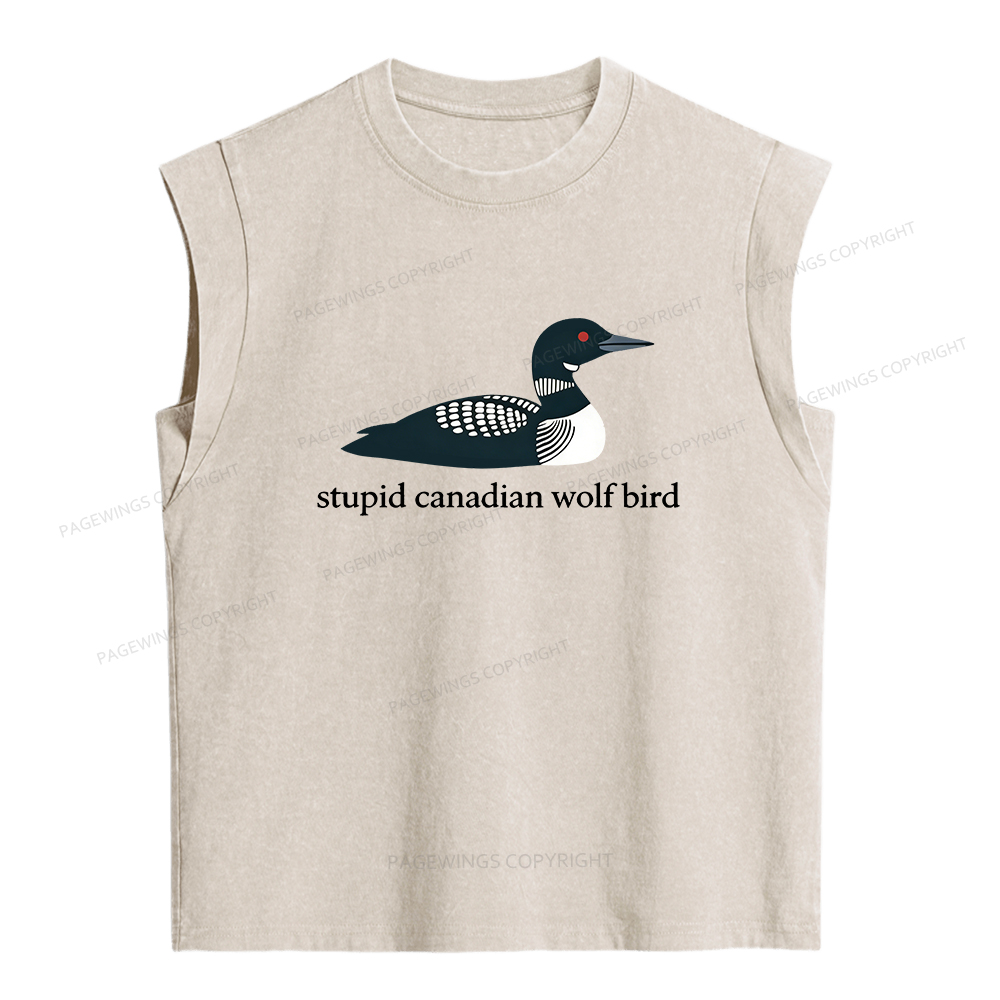 Pagewings Stupid Canadian Wolf Bird Women's Washed Tank Top