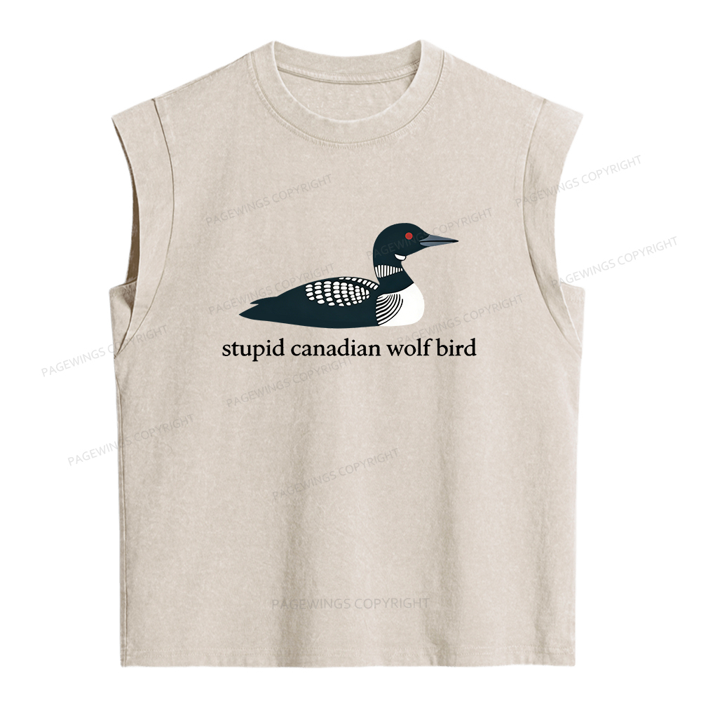 Pagewings Stupid Canadian Wolf Bird Women's Washed Tank Top