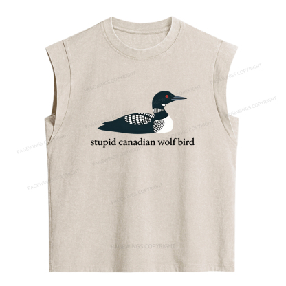 Pagewings Stupid Canadian Wolf Bird Women's Washed Tank Top