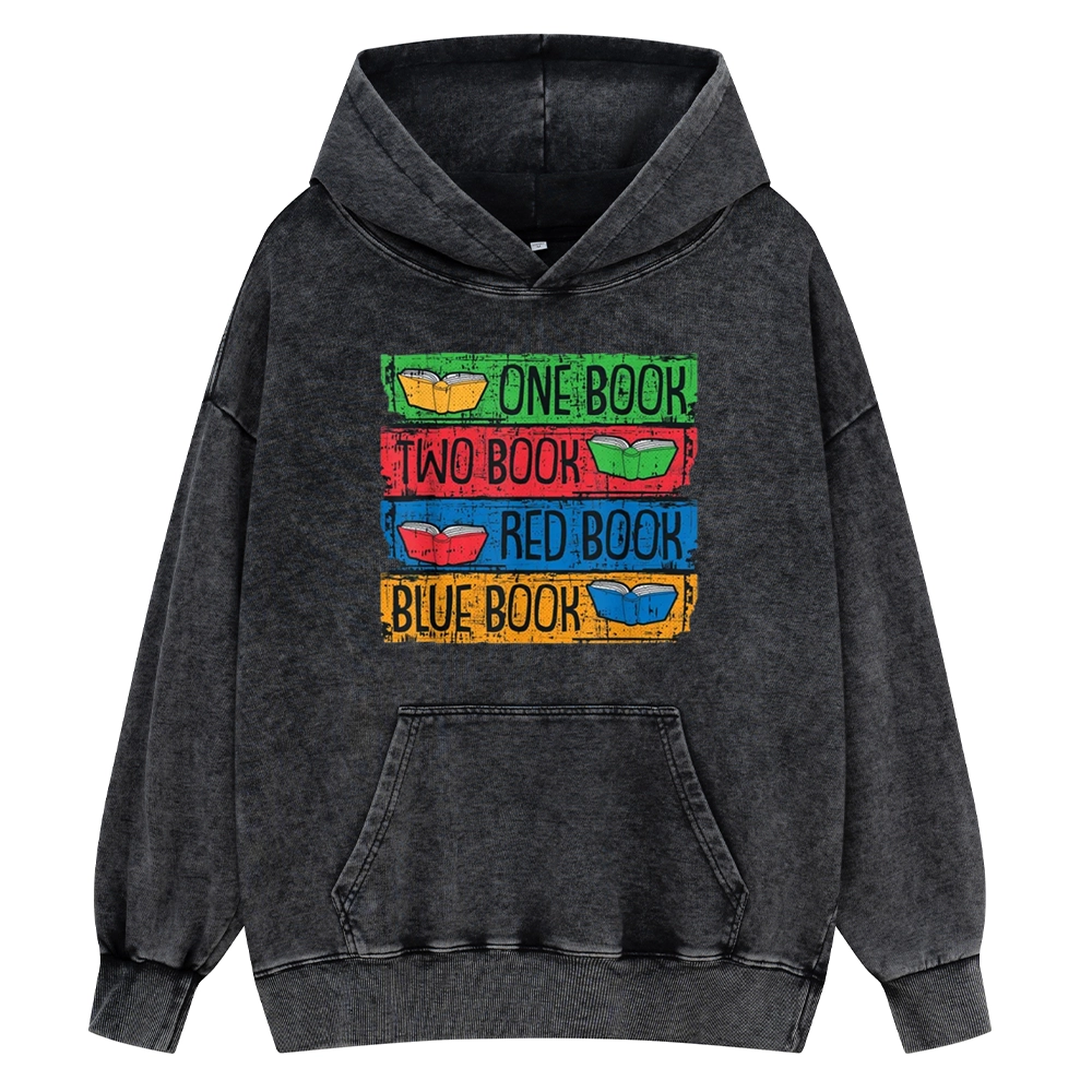 Pagewings One Book Two Books Red Book Blue Book Unisex Washed Hoodie