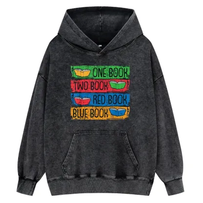 Pagewings One Book Two Books Red Book Blue Book Unisex Washed Hoodie