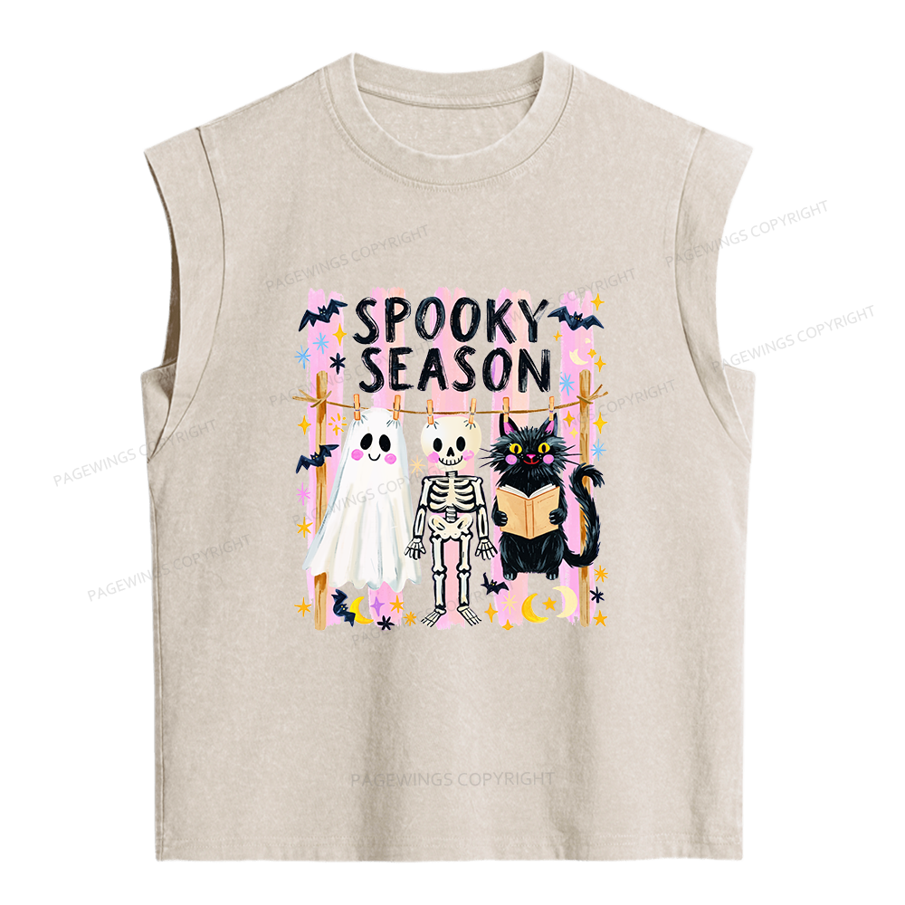 Pagewing Preppy Spooky Season Women's Washed Tank Top