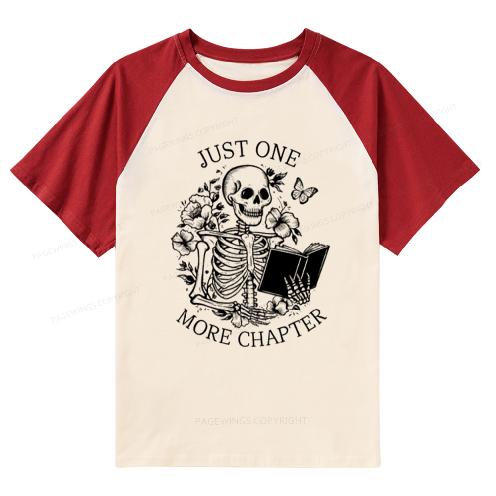 Pagewings One More Chapter Skeleton Book Raglan T-shirt