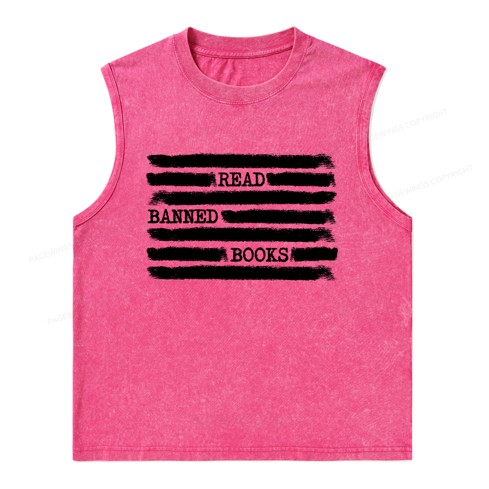 Pagewings Read Banned Books Bookworm Librarian Unisex Washed Tank Top