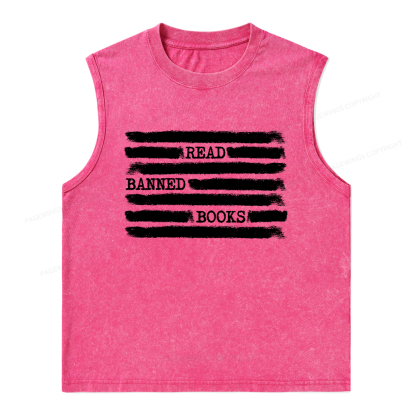 Pagewings Read Banned Books Bookworm Librarian Unisex Washed Tank Top
