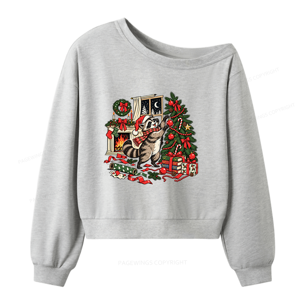 Pagewings Feral Raccoon Christmas Women Off Shoulder Sweatshirt