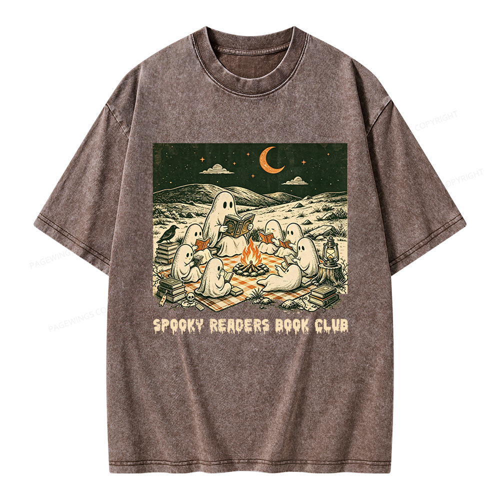 Pagewings Spooky Readers Book Club Unisex Washed T-shirt