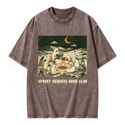 Pagewings Spooky Readers Book Club Unisex Washed T-shirt