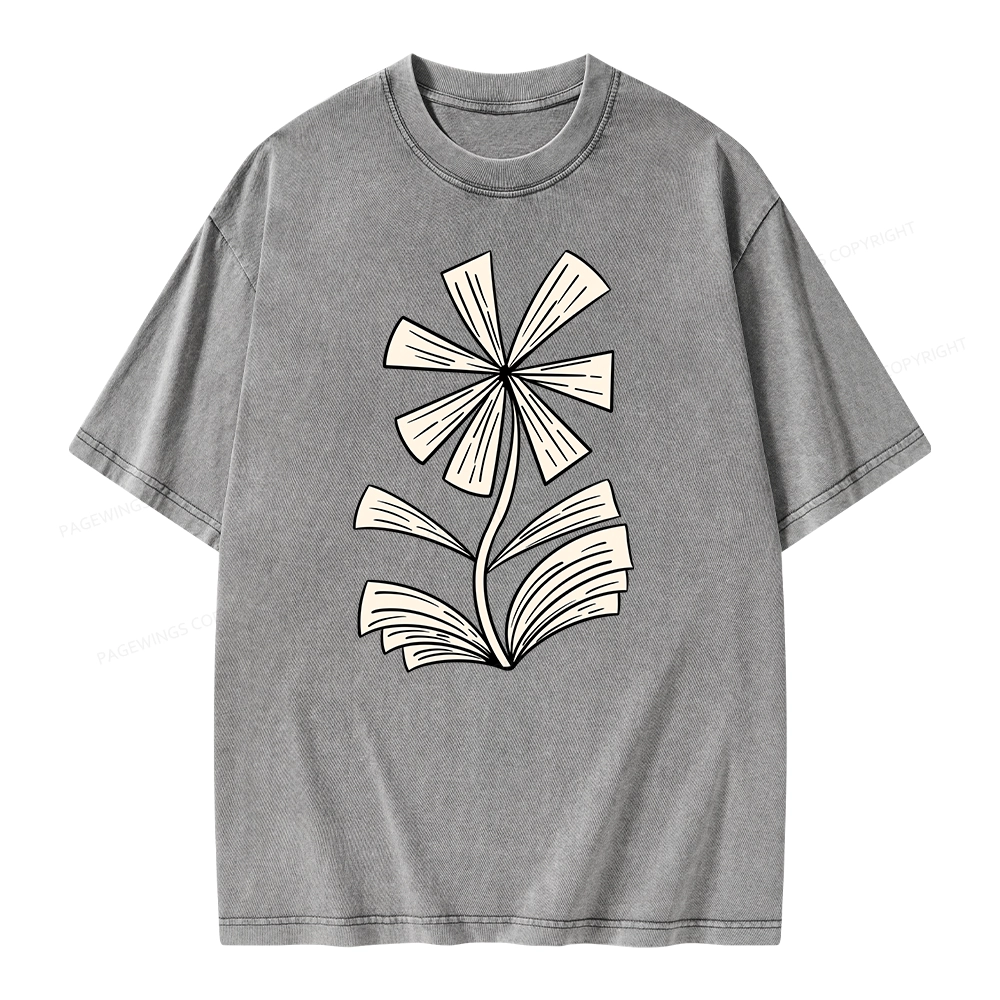 Pagewing Sunflower Made of Books Unisex Washed T-shirt